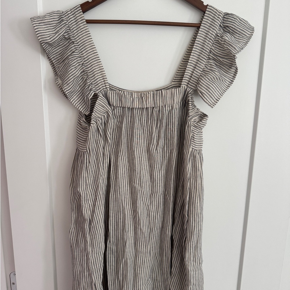 Anthropologie Striped Linen Midi Dress in Cream and Black - Picture 4 of 4